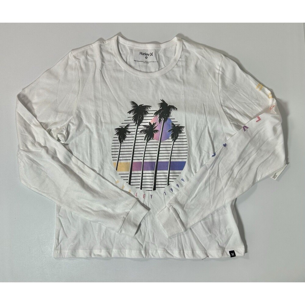 NWT Hurley Women's M Caymans Perfect White Long Sleeve Tee Palm Beach Gradient
